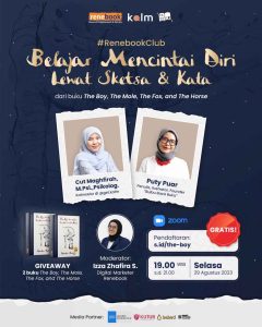 Poster bedah buku The Boy, The Mole, The Fox, and The Horse bersama #RenebookClub, KALM, dan BBB Book Club